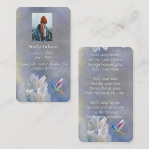 Memorial Memory Card Hummingbird White Flowers Visitekaartje