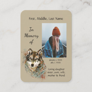 Memorial Memory Card Waterverf Wolf Animals Visitekaartje