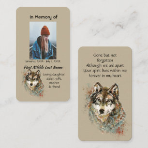 Memorial Memory Card Waterverf Wolf Animals Visitekaartje