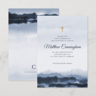 Memorial Modern Elegant Dark Waterverf Cross Bedankkaart