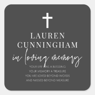 Memorial Modern Elegant Simple Cross Vierkante Sticker