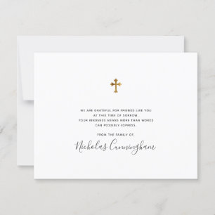 Memorial Modern  Faux Gold Cross Bedankkaart