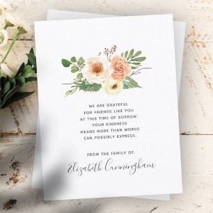 Memorial Modern Floral Flower Foliage Botanicals Bedankkaart