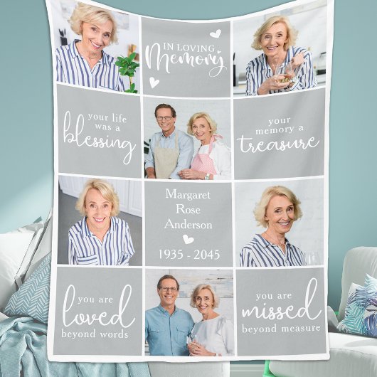 Memorial Modern gepersonaliseerd gedicht 6 Multi F Fleece Deken