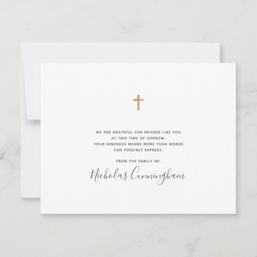 Memorial Modern Simple Faux Gold Cross Bedankkaart (Voorkant)