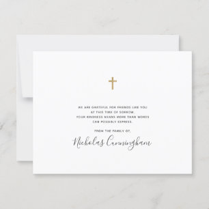 Memorial Modern Simple Faux Gold Cross Bedankkaart