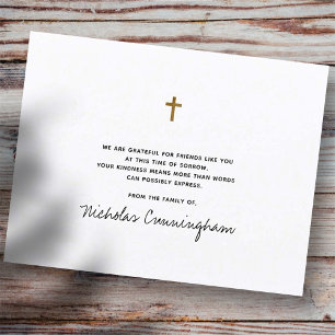 Memorial Modern Simple Faux Gold Cross Bedankkaart