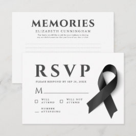 Memorial Modern Simple Memories Black Ribbon RSVP Kaartje