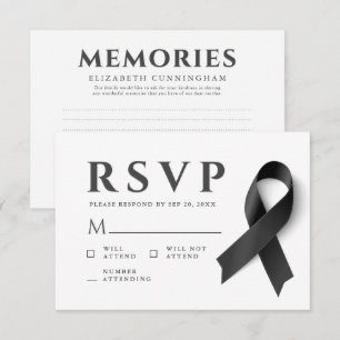 Memorial Modern Simple Memories Black Ribbon RSVP Kaartje