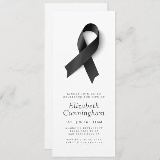Memorial Modern Simple Minimalist Black Ribbon Kaart (Voorkant / Achterkant)
