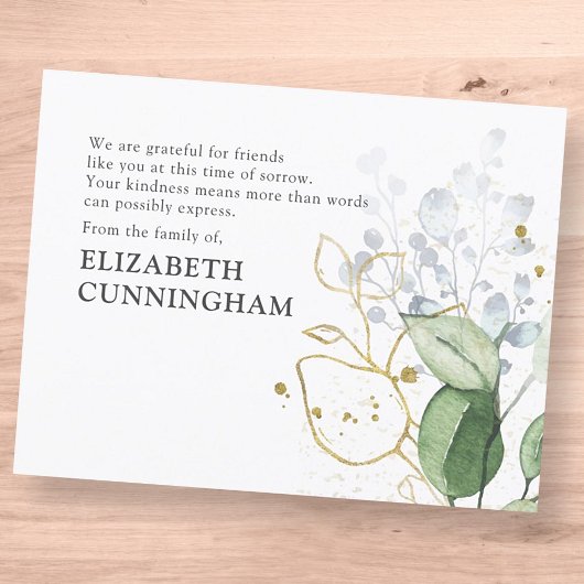 Memorial Modern Waterverf Greenery Foliage Bedankkaart