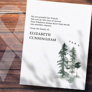 Memorial Modern Waterverf Greenery Pine Forest Bedankkaart