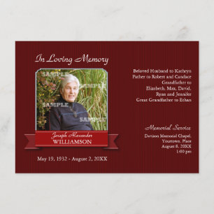 Memorial Notice Burgundy Pinstripe Banner Kaart