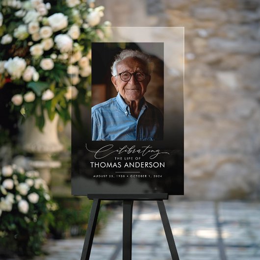 Memorial of begrafenisfoto tribute zwart vervaagd acryl bord