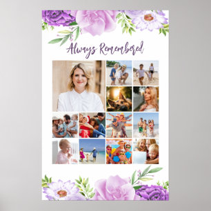 Memorial Photo Collage Paarse Roze Bloemen Poster