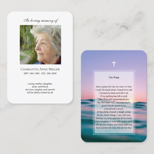 Mémorial photo Je suis Carte de prière gratuite (Devant / Derrière)