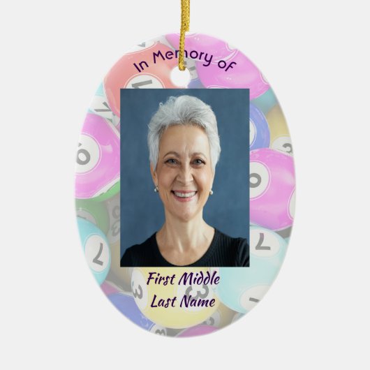  Memorial Photo Keepsake Bingo Game  Keramisch Ornament (Voorkant)