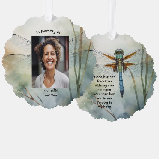 Memorial Photo Keepsake Custom Dragonfly Ornament Kaart (Voorkant / Achterkant)