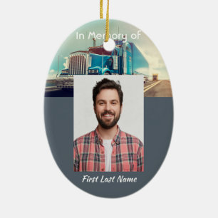 Memorial Photo Keepsake Semi Truck Tractor Trailer Keramisch Ornament