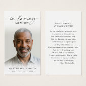 Memorial Photo Poem In Loving Memory Prayer Card (Devant & derrière)