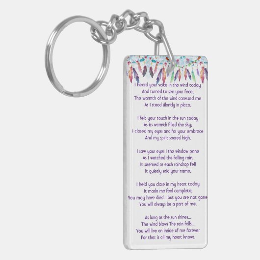Memorial Photo Prayer Feathers Boho Tribal Native Sleutelhanger (Voorkant Links)
