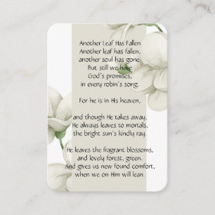 Memorial Photo Prayer White Flower Poem Christelij Visitekaartje