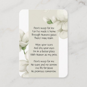 Memorial Photo Prayer White Flower Poem Christelij Visitekaartje