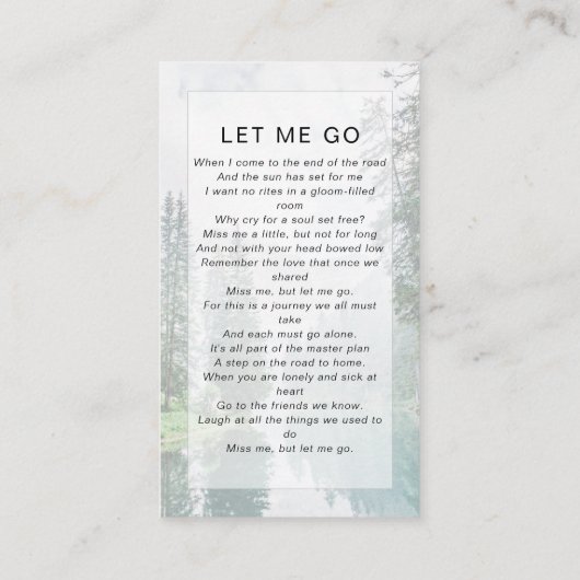 Memorial Prayer Kaart | Bossen Contactkaartje (Achterkant)