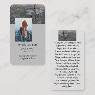 Memorial Prayer Kaart Dragonfly Dewdrops Visitekaartje