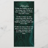 Memorial Prayer Kaart Emerald Green Funeral Foto (Achterkant)