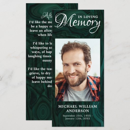 Memorial Prayer Kaart Emerald Green Funeral Foto (Voorkant / Achterkant)