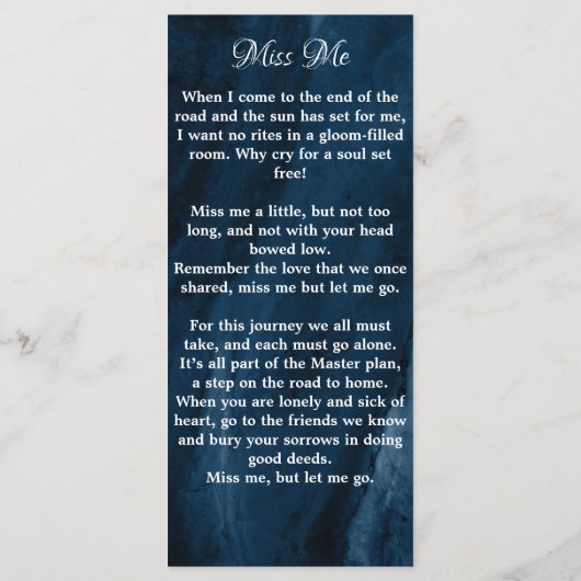 Memorial Prayer Kaart Funeral Bladwijzer Blue (Achterkant)