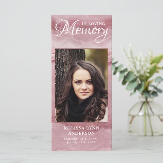 Memorial Prayer Kaart Roos Quartz Funeral Bladwijz (Staand voorkant)