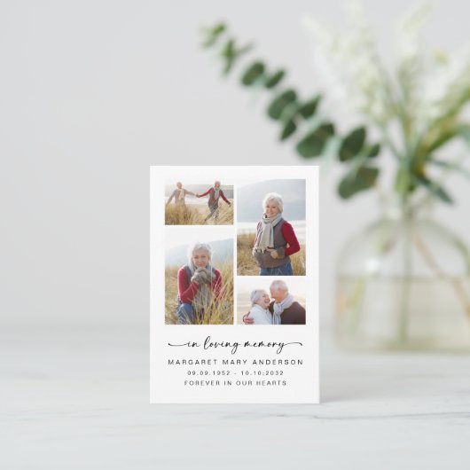 Memorial Prayer Kaart | Vier foto's in het liefheb Contactkaartje (Staand voorkant)
