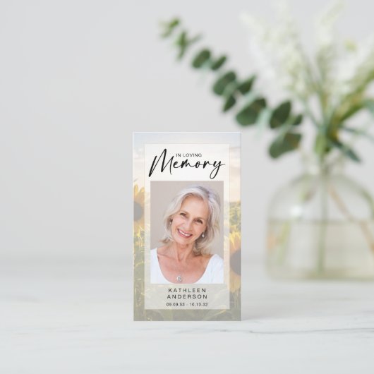 Memorial Prayer Kaart | Zonnebloemen Contactkaartje (Staand voorkant)