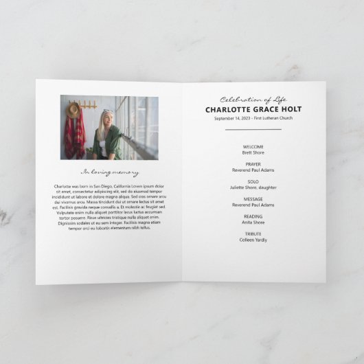 Memorial Programme Paarse fotobloemen Programma (Binnen)