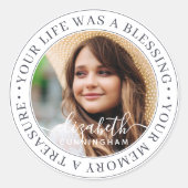 Memorial Quote Modern Elegant Chic Custom Photo Ronde Sticker (Voorkant)