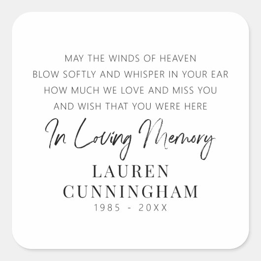 Memorial Quote Modern Elegant Simple Chic Vierkante Sticker (Voorkant)