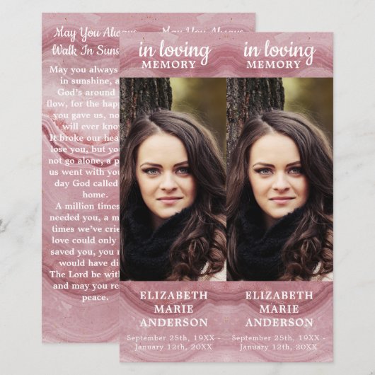 Memorial Roos Kwartz 2 Funeral Prayer Bladwijzer (Voorkant / Achterkant)