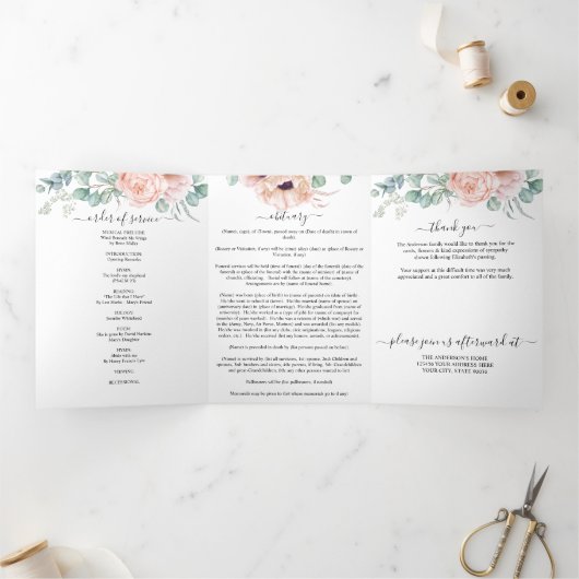 Memorial roze pioen Waterverf bloemenbegrafenis Drieluik Programma (Binnen)