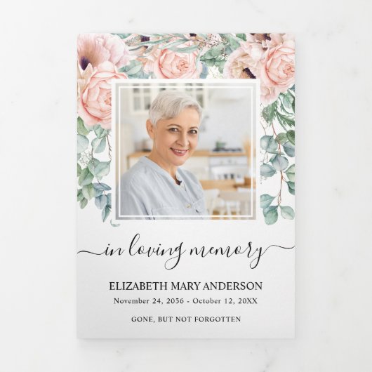 Memorial roze pioen Waterverf bloemenbegrafenis Drieluik Programma (Cover)