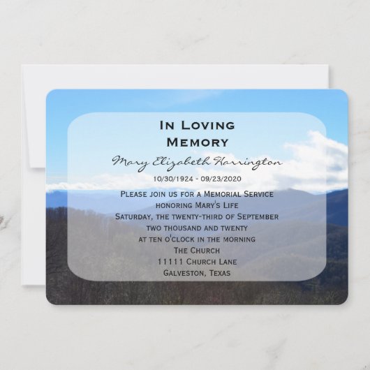 Memorial Service Aankondiging Uitnodiging Bergen (Voorkant)