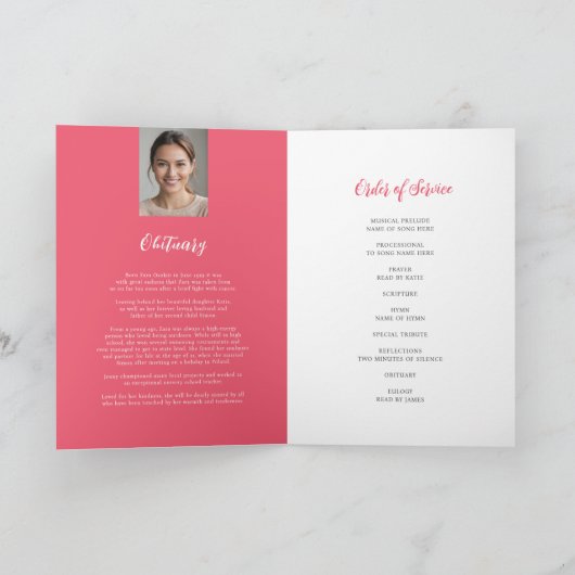 Memorial service begrafenis dove rood roze roos fo programma (Binnen)