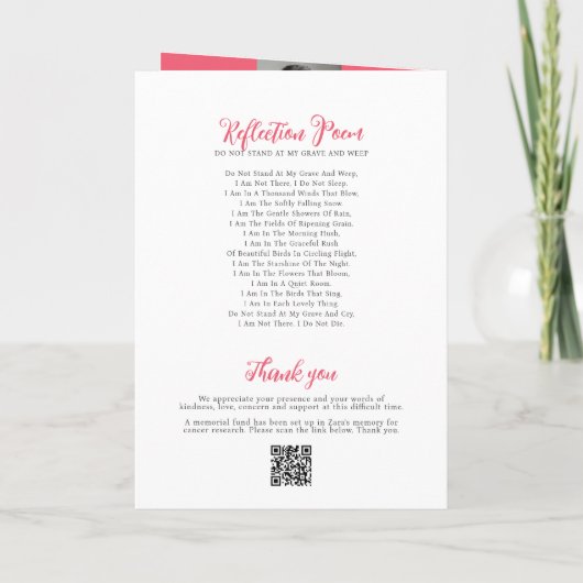 Memorial service begrafenis dove rood roze roos fo programma (Achterkant)