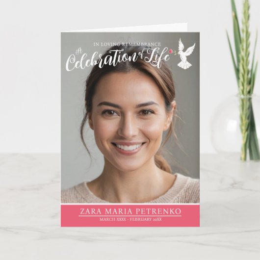 Memorial service begrafenis dove rood roze roos fo programma (Voorkant)