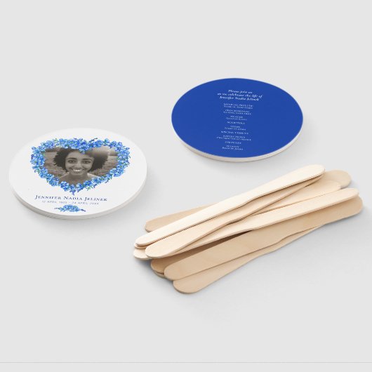 Memorial service foto vergeten-me-nots programma handwaaier (Niet-gemonteerd)