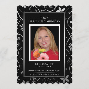 Memorial Service Invitation - Black & White Floral Kaart