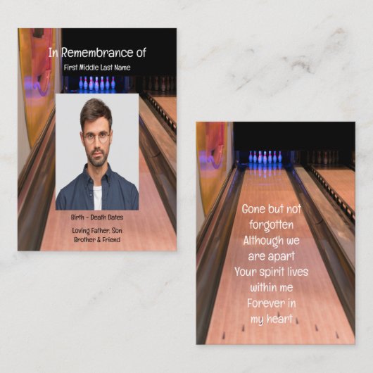 Memorial Service Invitation Bowling Lane Bowler (Devant / Derrière)