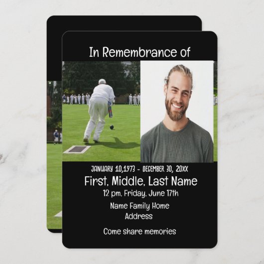 Memorial Service Invitation pelouse Bowling (Devant / Derrière)