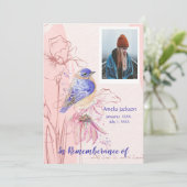 Memorial Service Invite Bluebird Garden Bird Kaart (Staand voorkant)